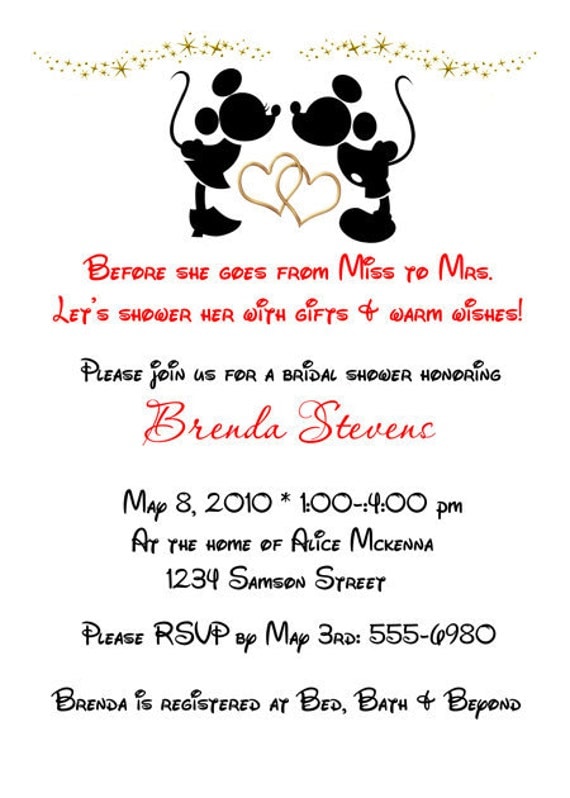 Mickey Mouse Minnie Disney WEDDING Bridal SHOWER Save The DATE invitations 