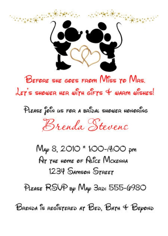 Mickey Mouse Minnie Disney WEDDING Bridal SHOWER Save The DATE invitations