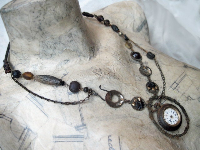 Each Moment's Sickle. Tribal Steampunk Assemblage Necklace.