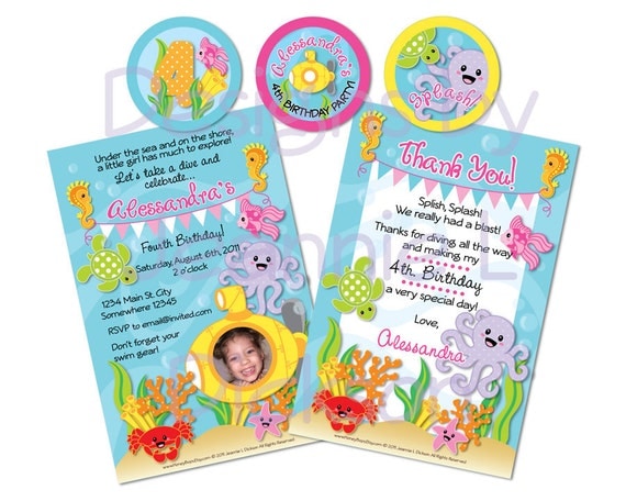 Underwater Sea Adventure Invitation Thank You Card Cupcake Topper Set - Birthday, Baby Shower, DIY - uPrint JPG Underwater Sea Adventure Invitation Thank You Card Cupcake Topper Set - Birthday, Baby Shower, DIY - uPrint JPG
