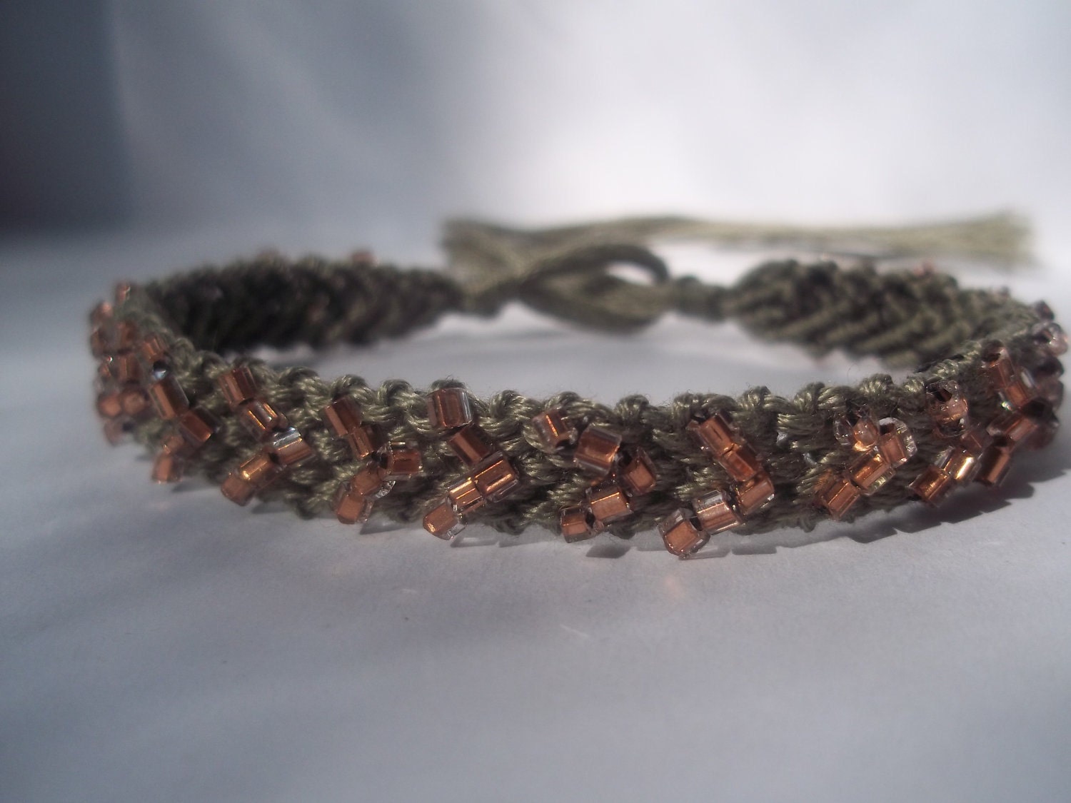 Elaine Collection: Chevron gray with peach beads Friendship Bracelet