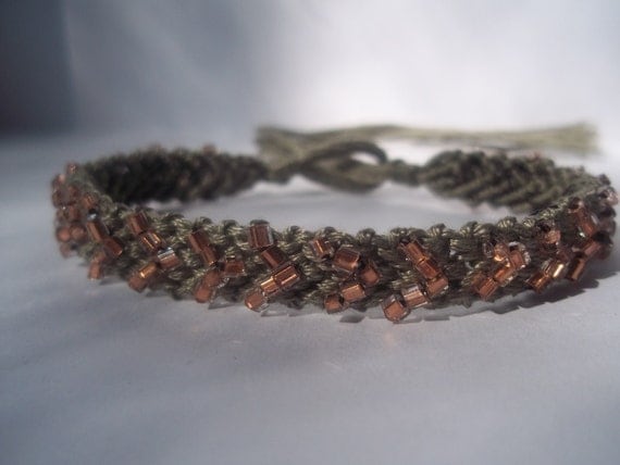 Elaine Collection: Chevron gray with peach beads Friendship Bracelet