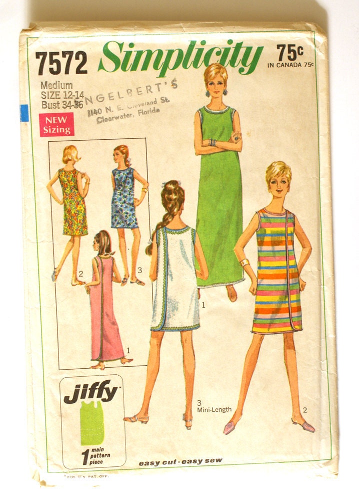 1960s wrap around dress pattern simplicity 7572 bust 34 to 36