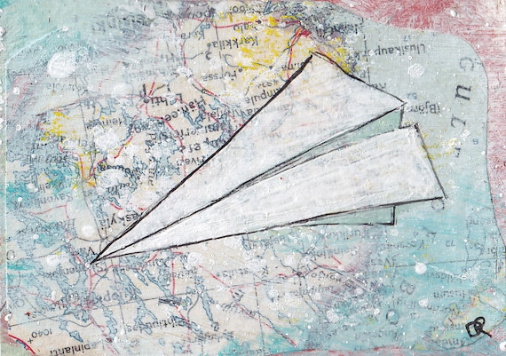 Paper Plane (over Finland): ACEO Original Art