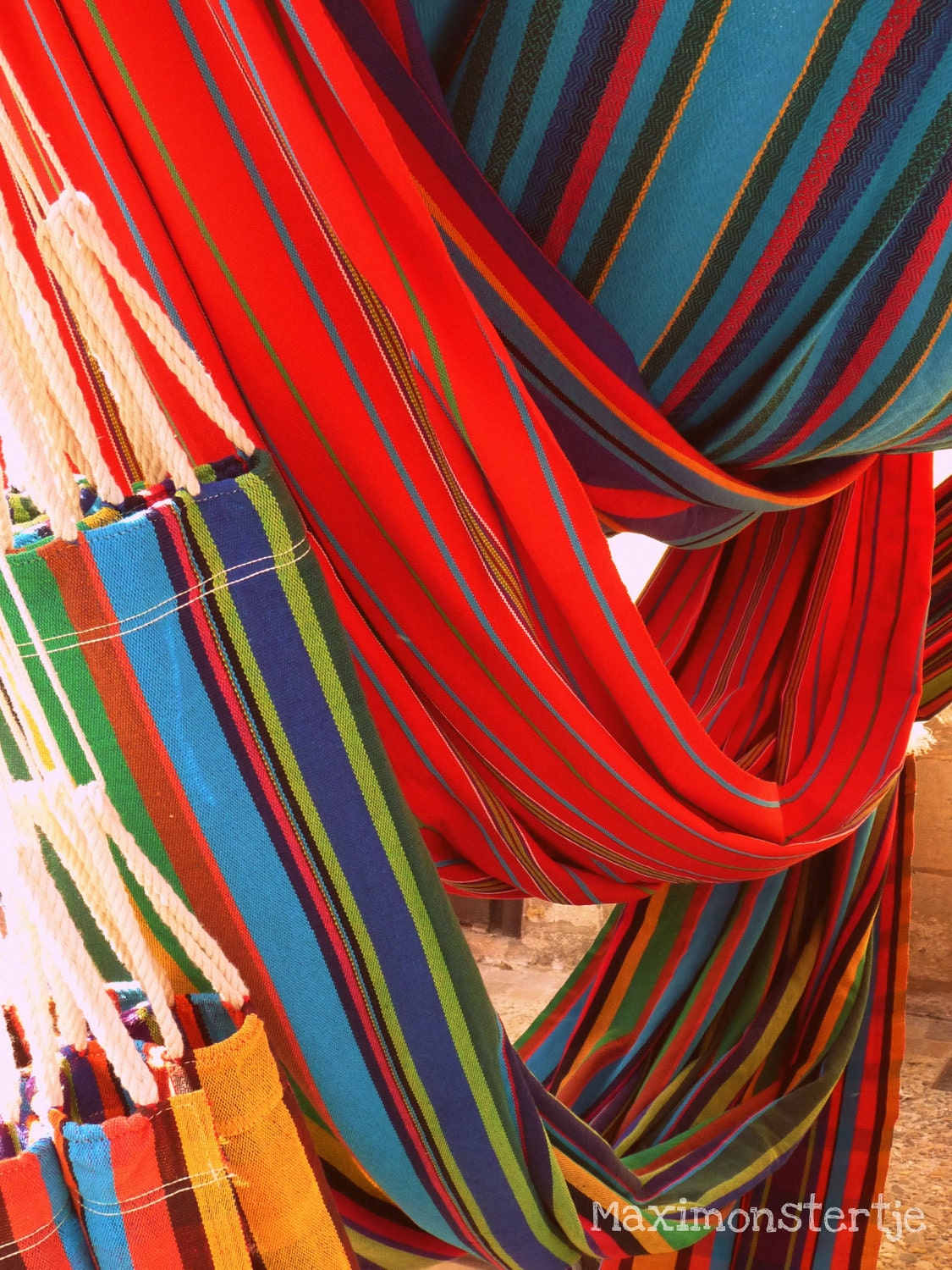 Lazy Afternoon - Fine Art Photography Colorful Hammocks on a French Market 8x12 Red Green Yellow Blue Rainbow