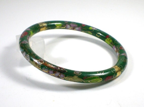 Vintage Green Cloisonne Hinged Bangle Bracelet by paleorama from etsy.com