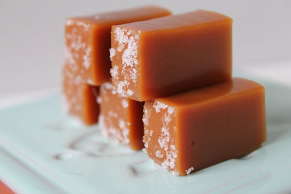 Edible Fall Food Favorite - Fleur de Sel Caramels - 1lb in an Eco Friendly Wax Paper Bag