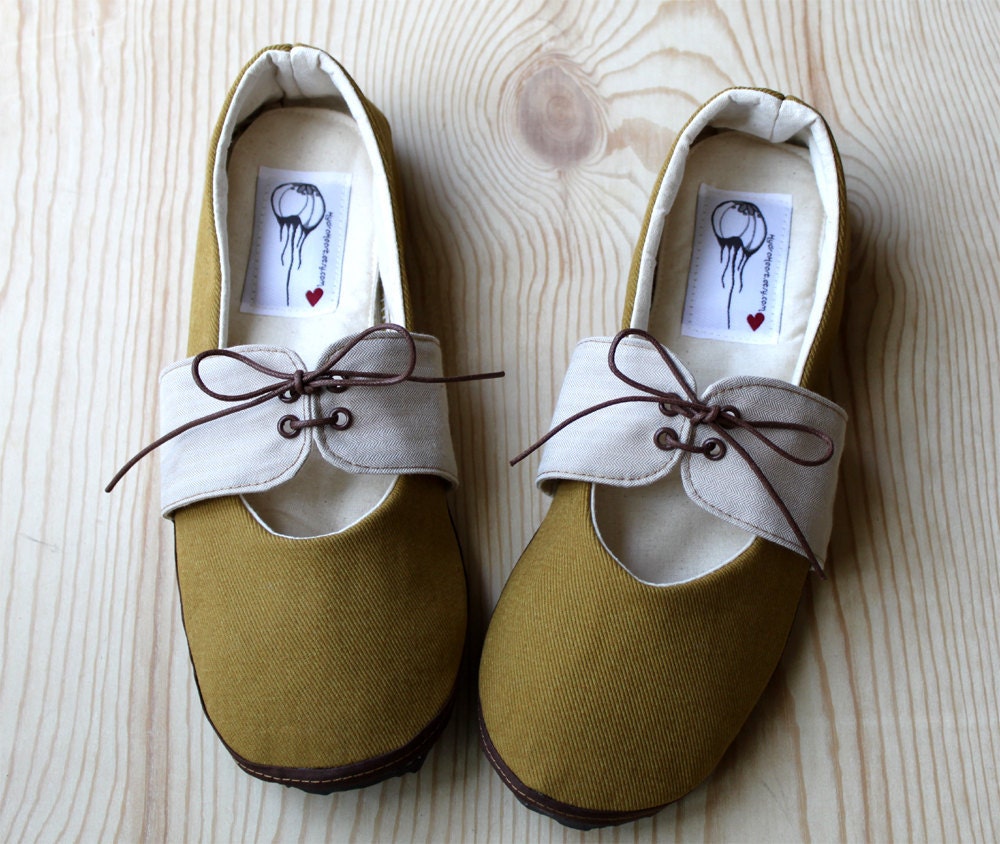 Organic Vegan Handmade Shoes- Mustard Oxford