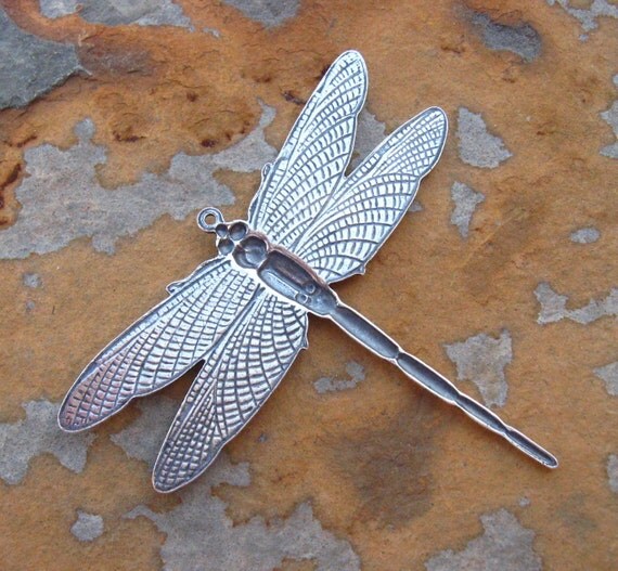 1 Trinity Brass Co. Antique Silver Large Dragonfly Pendant 49mm x 43mm - LOW SHIPPING