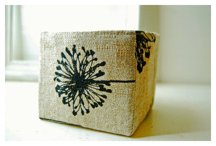 Dandelion Linen Box Nubby Oatmeal linen Bin Organizer Storage Basket  Handmade tagt team Gift Wrap
