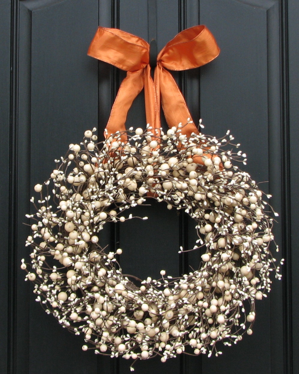 Fall Wreath for Front Door Decor - Orange and Cream Berry Wreath for Fall