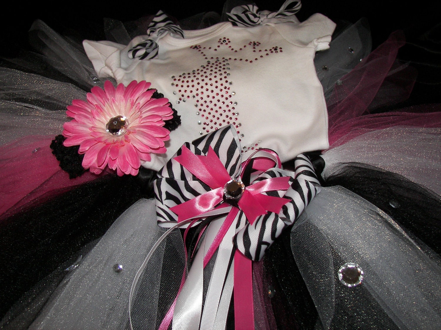 1st Birthday Princess Boutique Style Bling Tutu Set--Custom Made--Hot Pink and Zebra