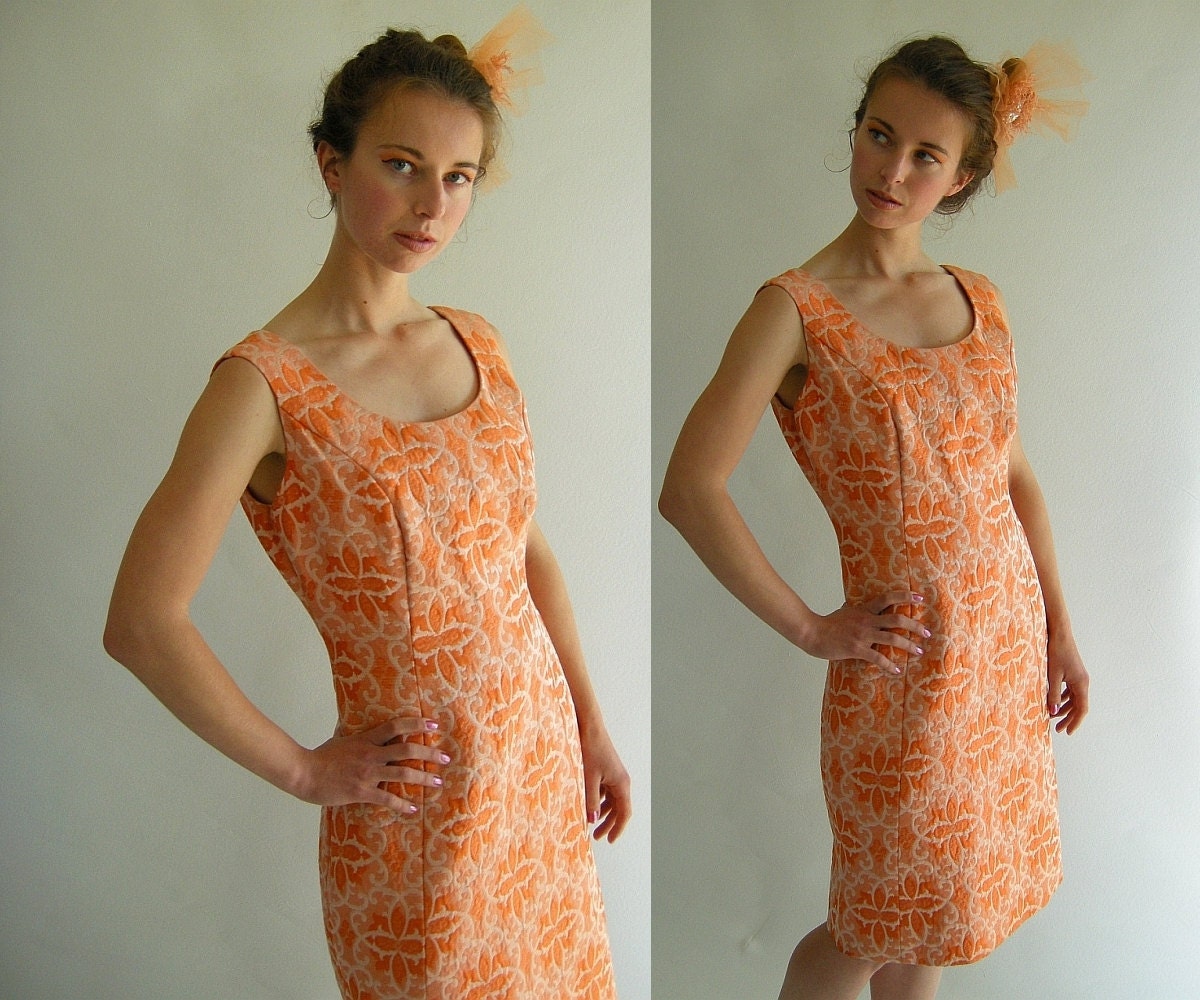 Vintage 60s Cocktail Party Dress Orange Brocade M by empressjade from etsy.com