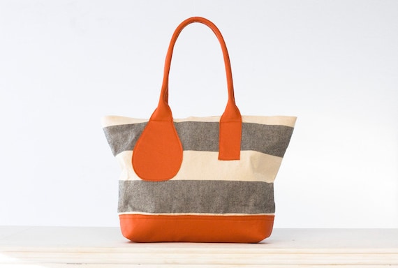 Kallisto bag in stripe canvas and Orange leather