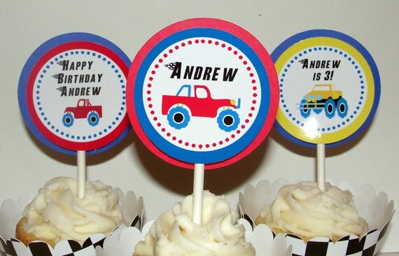 Personalized Monster Truck Cupcake Kit for Boys birthday party