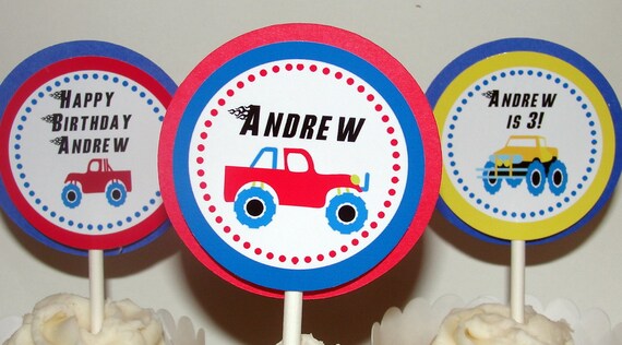 Personalized Monster Truck Cupcake Kit for Boys birthday party