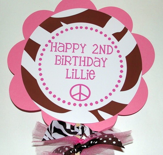 Peace sign and Brown Zebra Print Table top Sign or Centerpiece