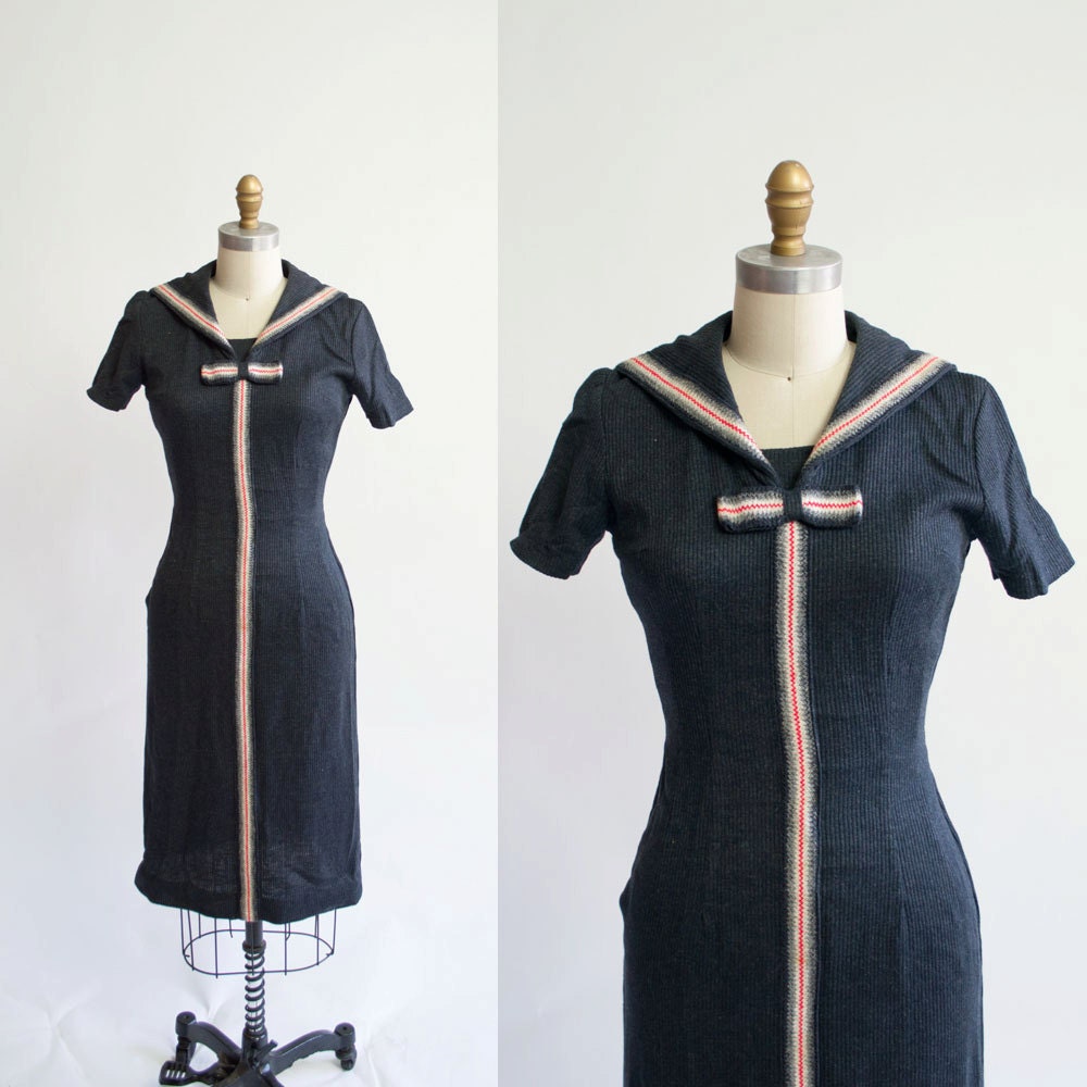 Vintage 50s Wiggle Dress / 1950s Sailor Dress / by MariesVintage from etsy.com