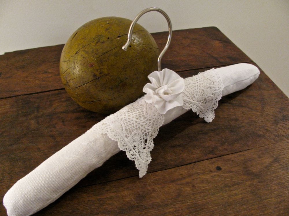 Vintage French Linen Padded Baby Hanger and Organic Taffeta Ribbon Accent