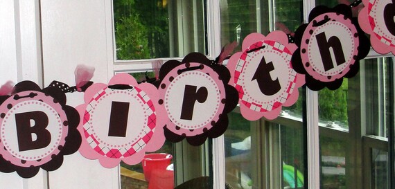 Personalized Girl Sock Monkey Happy  Birthday Banner