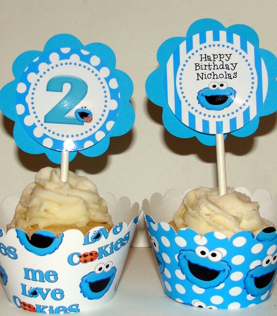 Cookie Monster Sesame Street  Custom Birthday Party Baby Shower Party Cupcake Kit