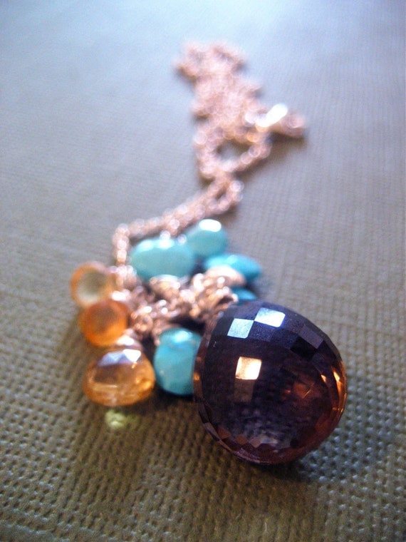 Smoky quartz and turquoise necklace with citrine and carnelian (D43)