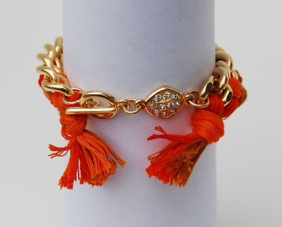 Orange Woven Friendship Bracelet with Pave Detail