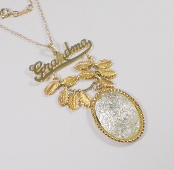 Vintage Grandma Necklace Carved Glass Gold Leaves by paleorama from etsy.com