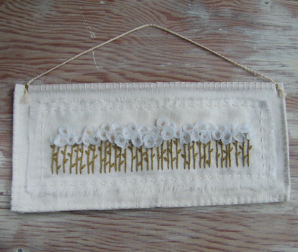 White Embroidered Shabby Chic Wall Hanging