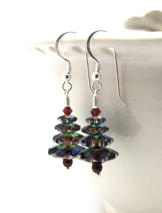 Christmas Tree Earrings, Swarovski Crystal