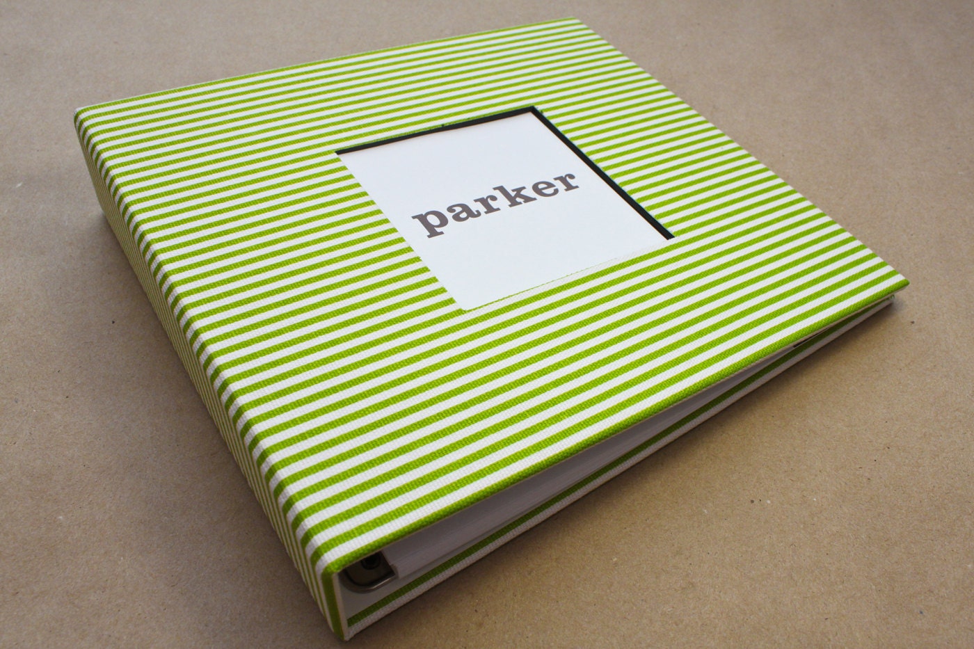 Baby  Book - Green and White Stripes  (78 designed journaling pages & personalization included with every album)