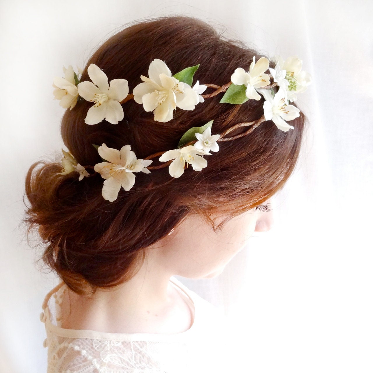ivory flower head piece - OPHELIA - vintage, country wedding, flower girl wreath