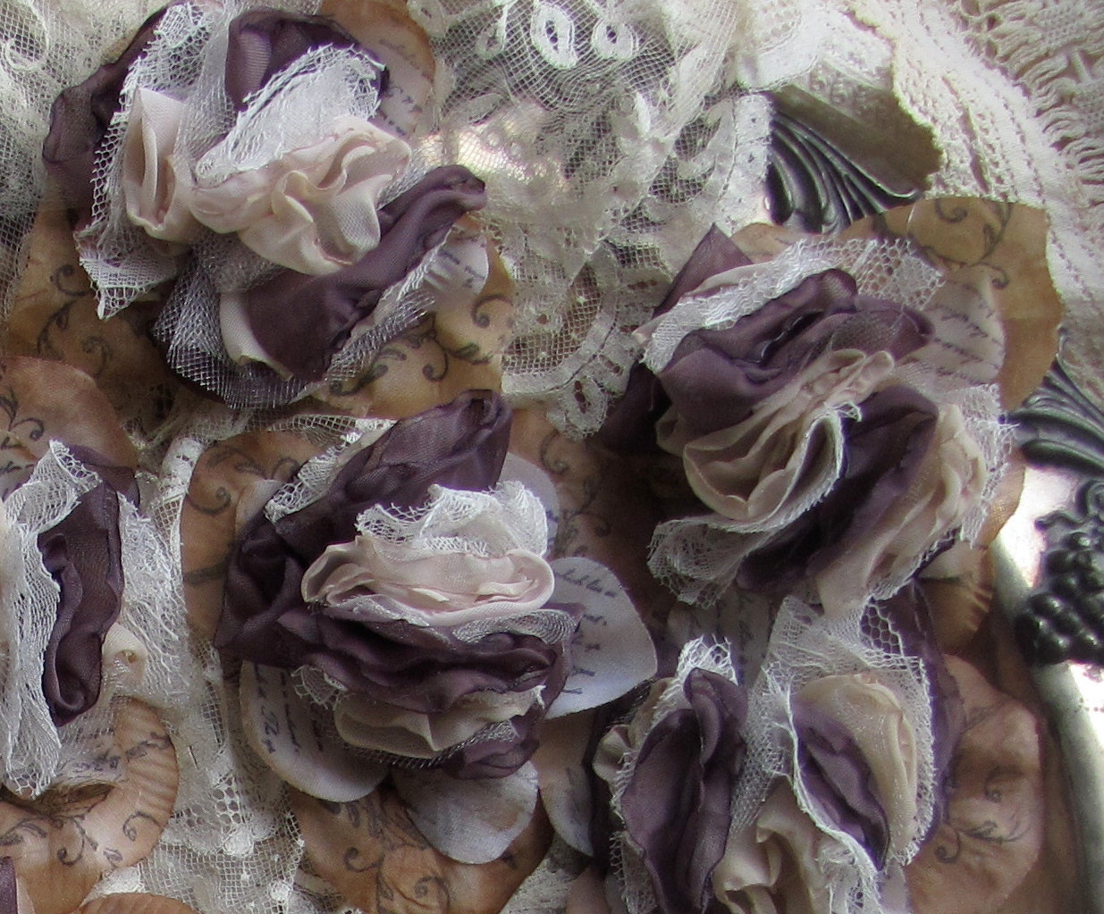 Fabric Hand stamped Flower Place Card Holder Or Decoration  Set of 10 by My Broken Art on Etsy