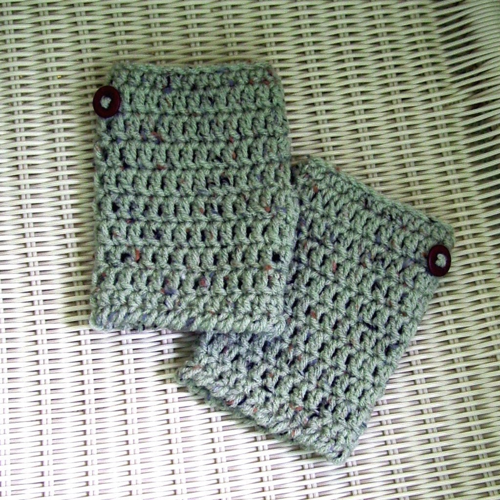 Fingerless Gloves Crocheted Green Fleck