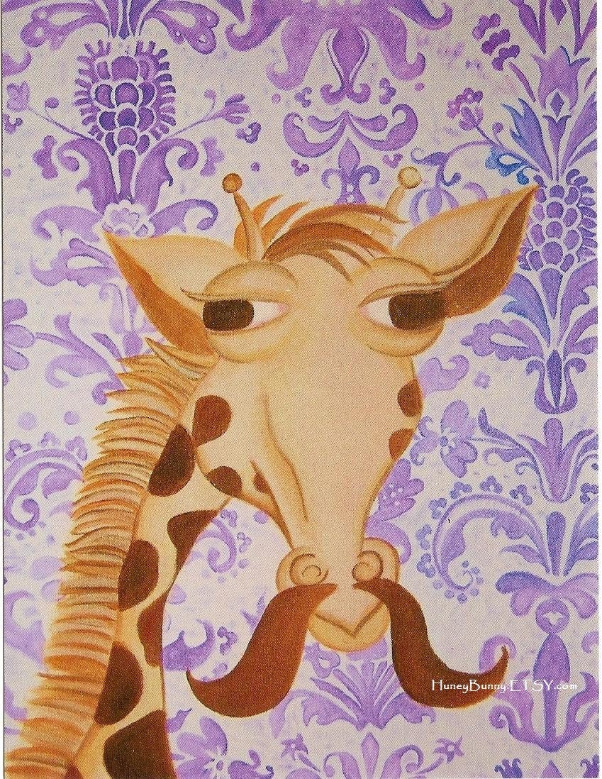 Giraffe Postcard. Whimsical Giraffe with Mustache and Combover.