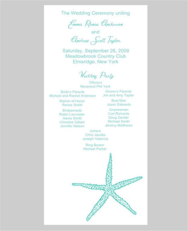 Starfish Wedding Programs From Whimsicalprints