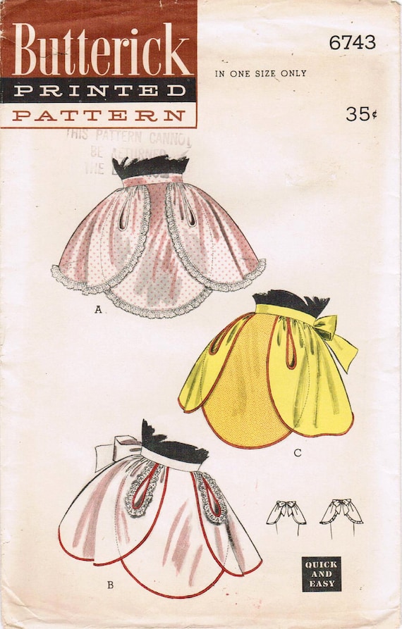 1950s Butterick 6743 UNCUT Vintage Sewing Pattern Misses' Hostess Aprons One Size