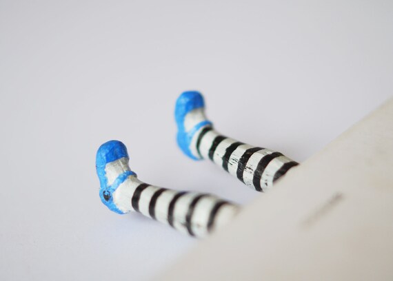 Alice in Wonderland . Unusual art bookmark. Legs in blue shoes.  Funny Valentine's day gift.