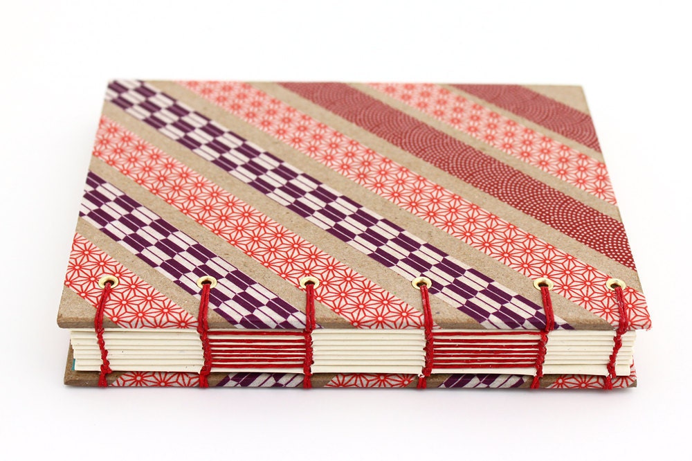 Washi Tape Journal - Handmade Red Striped Blank Book