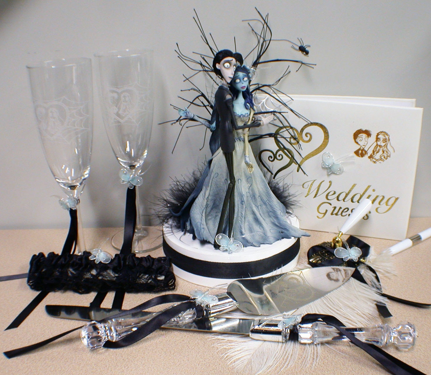 Mariposas Corpse Bride Wedding Cake Topper Gafas pieza central montón de Halloween