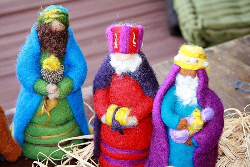 Needle Felted  Nativity Set Three Wise Men - Waldorf Inspired