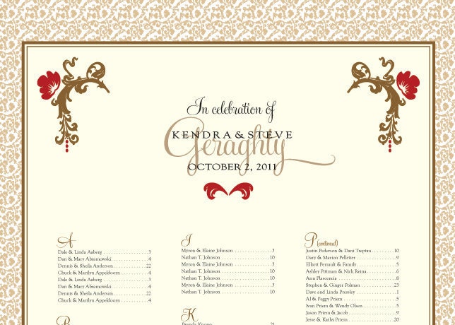 Wedding Reception Seating Chart pdf or full color printing