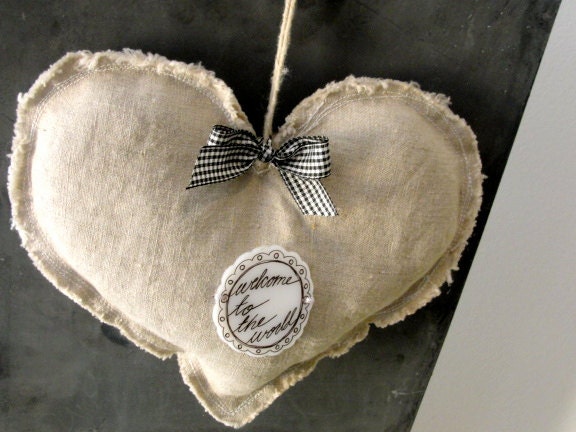 lavender sachet. heart. lavender door hanger. welcome to the world baby gift.