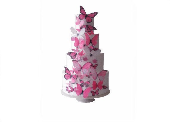 30 Edible Wafer Butterflies - 30 Prettiest Pink - Wedding Cake Topper - Decorations - Accessories