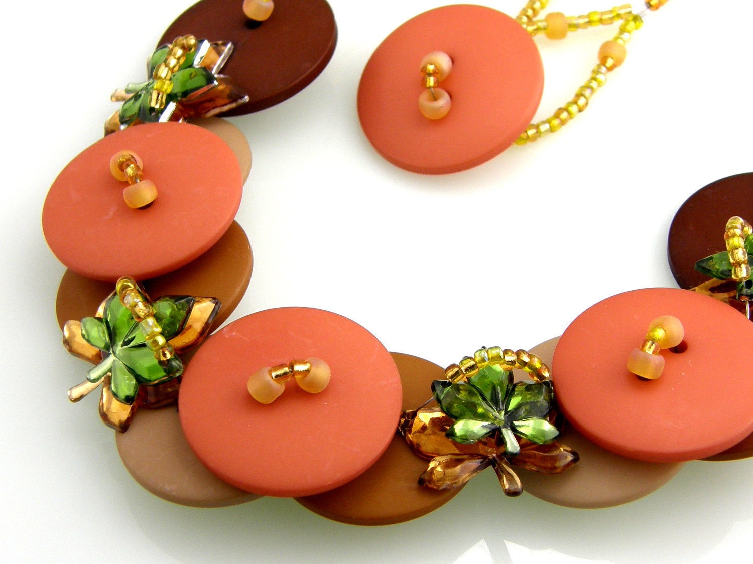 Fall Leaf Button Necklace Autumn Colors