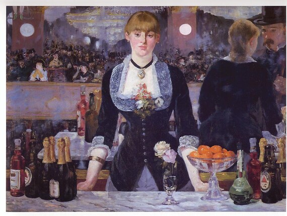 Free US shipping Handprinted Cotton Art Reproduction Applique  World Masterpiece Edouard Manet -A Bar At Folies Bergere 1881-1882