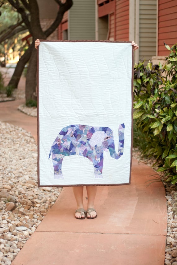 Sweet Elephant Baby Quilt / eco friendly custom hand crafted blanket