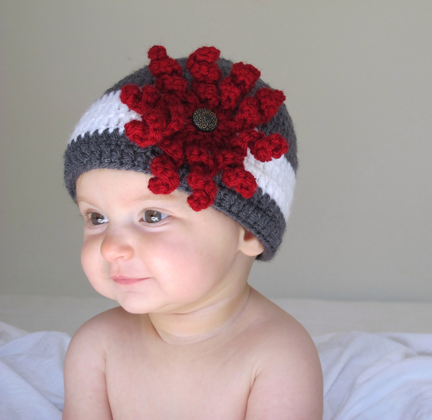 Nadia - Baby/Toddler Girl Hat with Vintage Button Accent sizes 0-3, 3-6, 6-12, 12-24, 2T-4T