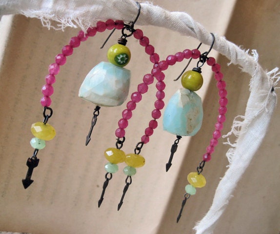 You Have Awakened. Pink, Yellow and Blue Gemstone Dangles.