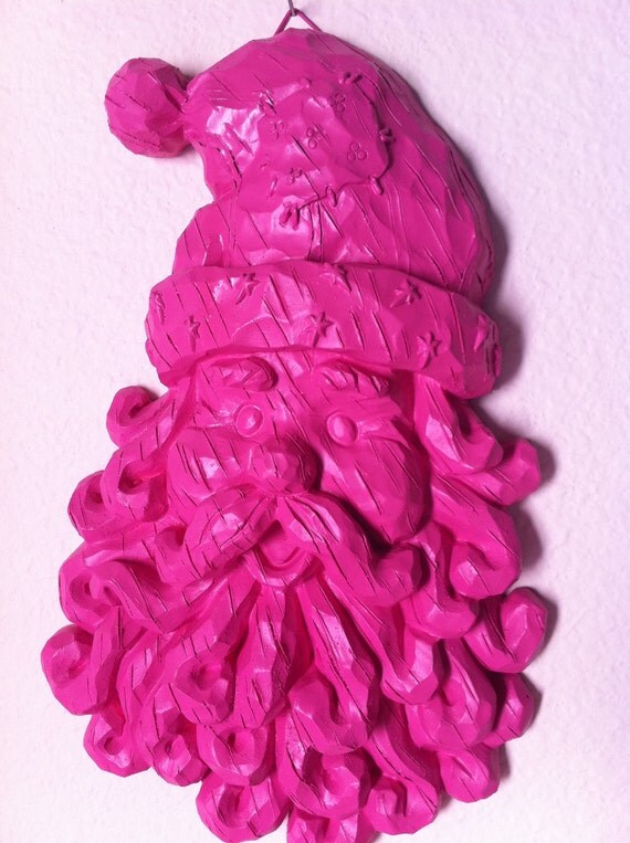 Hot Pink Santa Claus Upcycled Repurposed Funky and Bright